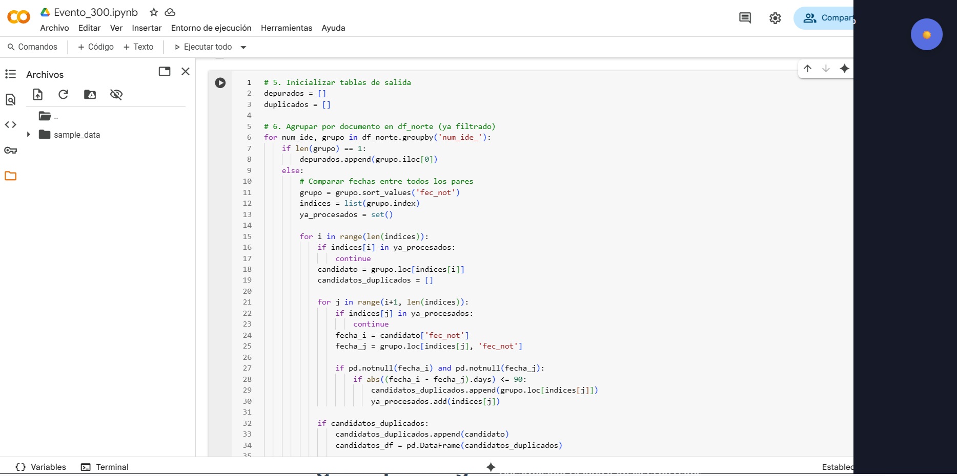 Script de depuración y análisis de datos en Pandas